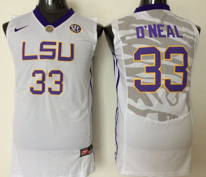 Men's LSU Tigers Shaquille O'Neal #33 White Jersey